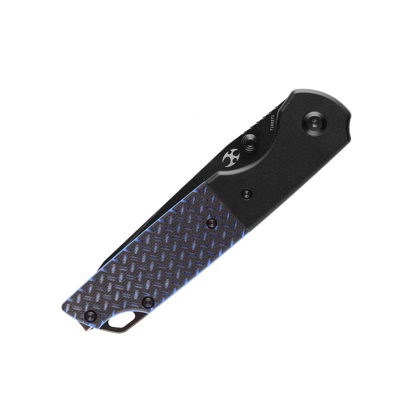 KANSEPT Warrior T1005T1 Black TiCn Coated and Stonewashed Tanto D2 Blade Black Anodized Aluminum Bolster + Black and Blue G10 Handle with Kim Ning Design