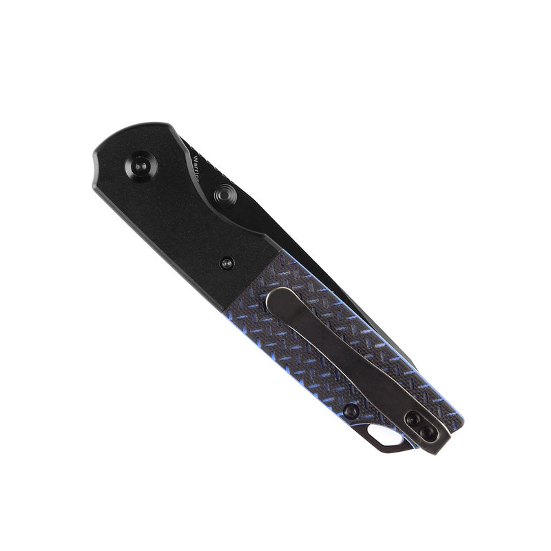 KANSEPT Warrior T1005T1 Black TiCn Coated and Stonewashed Tanto D2 Blade Black Anodized Aluminum Bolster + Black and Blue G10 Handle with Kim Ning Design