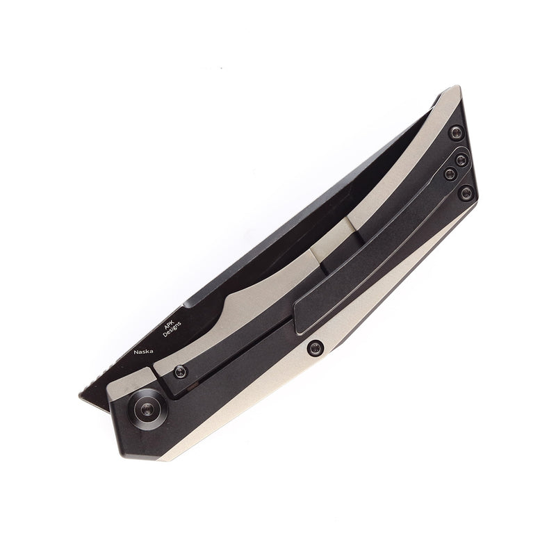 Kansept Knife Naska K1035T2 Black Stonewashed CPM-S35VN Tanto Blade Black Anodized and Plain Titanium Handle with APK Designs