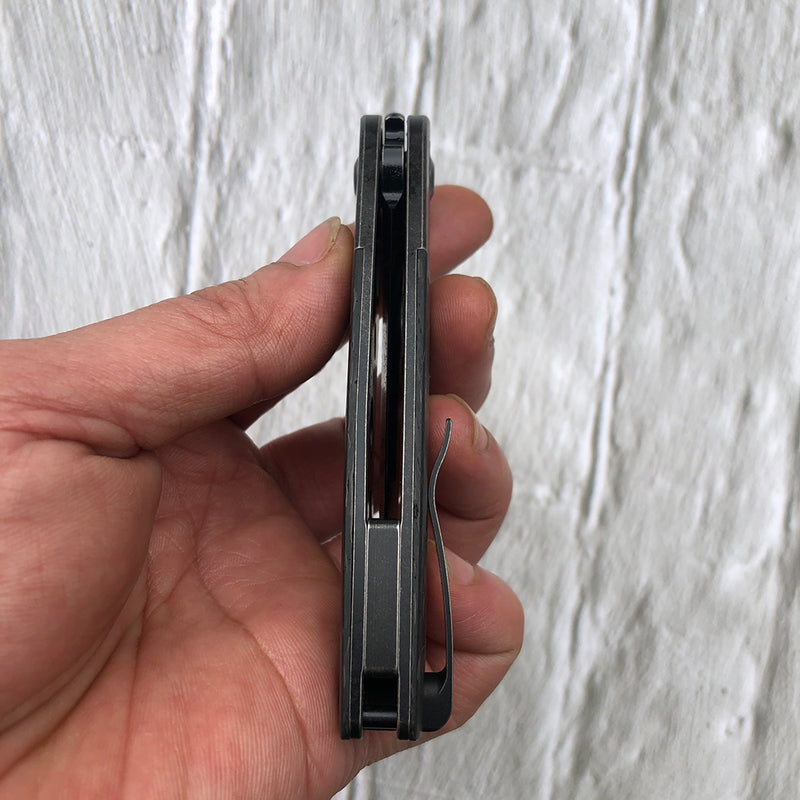 KANSEPT Reverie Front Flipper Knife Thred Carbon Fiber+ Titanium Bolster Handle (2.92'' CPM S35VN Blade)Justin Lundquist Design-K2025A2