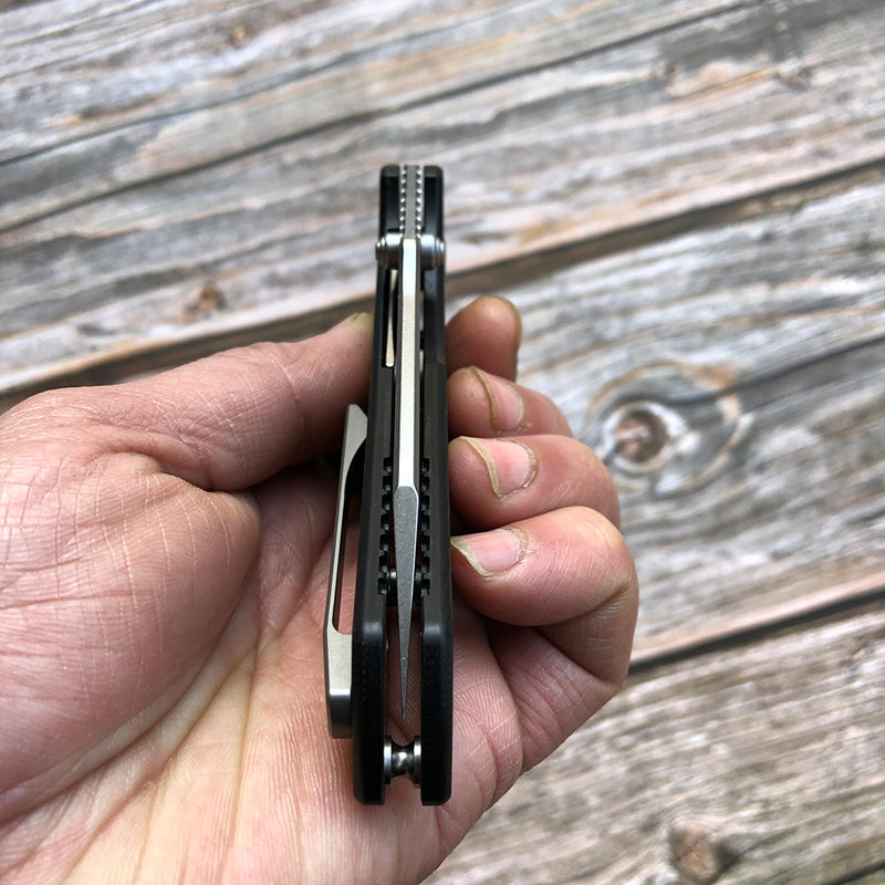 KANSEPT Main Street Twill Carbon Fiber Handle Black Stonewashed 154CM Blade Dirk Pinkerton Design-T1015A3