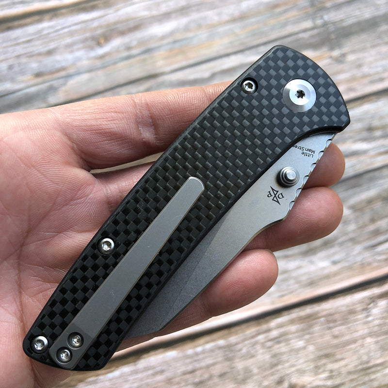 KANSEPT Main Street Twill Carbon Fiber Handle Black Stonewashed 154CM Blade Dirk Pinkerton Design-T1015A3