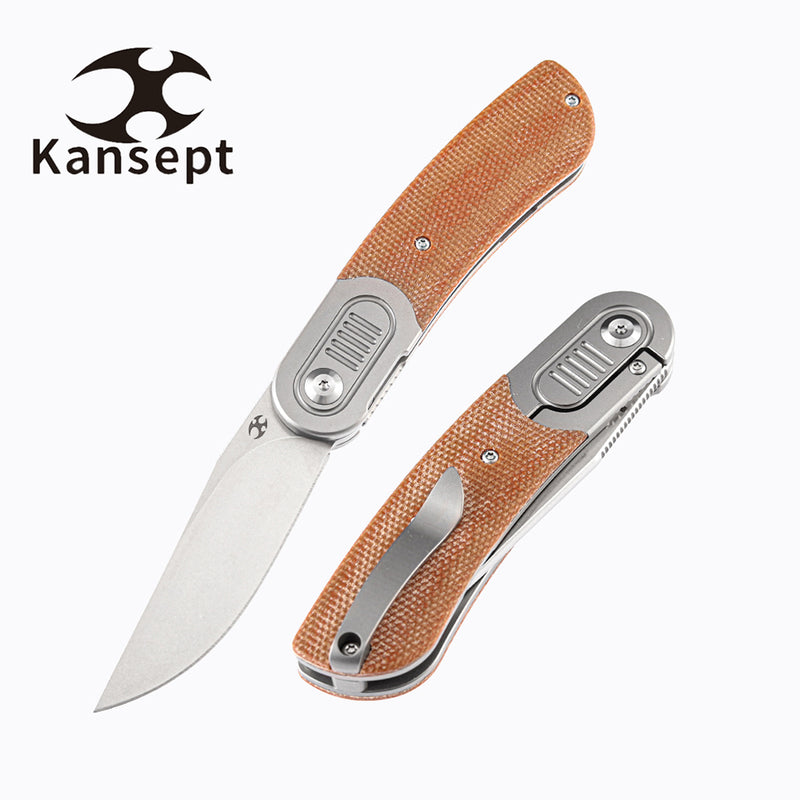 KANSEPT Reverie K2025A7 Under 3'' Front Flipper Brown Micarta Handle with Titanium Bolster S35VN Blade Justin Lundquist Design