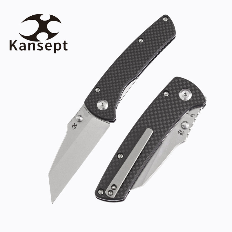 KANSEPT Main Street Twill Carbon Fiber Handle Black Stonewashed 154CM Blade Dirk Pinkerton Design-T1015A3